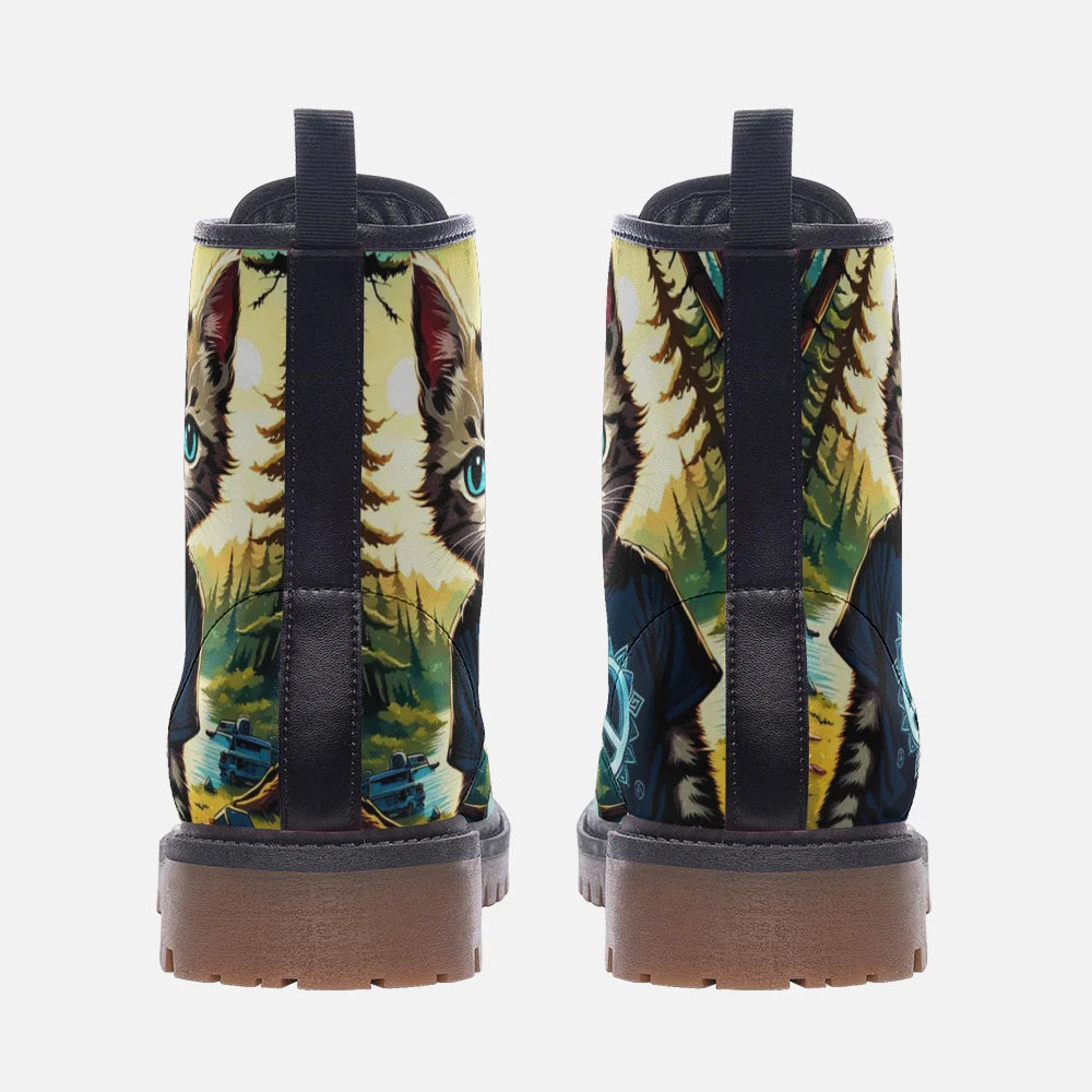 Emerald Blossoms - Cool Cat on Hippie T-Shirt, Peace Symbol Casual Leather Lightweight Boots for Hippies
