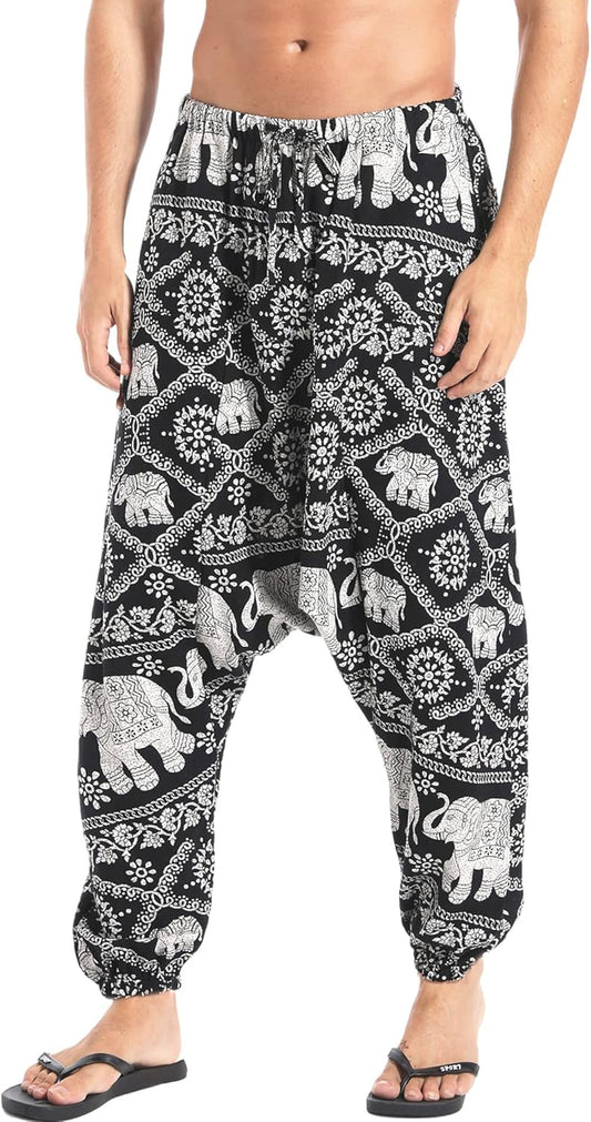 Men'S Drawstring Aladdin Hippie Harem Pants Loose Drop Crotch Trousers