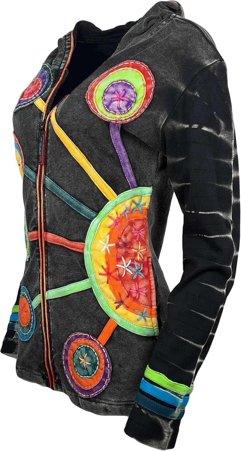 2025 Fall Winter Boho Zip up Jackets for Women - Tie Dye Patch Distressed Lightweight Women'S Hoodie Sweatshirts