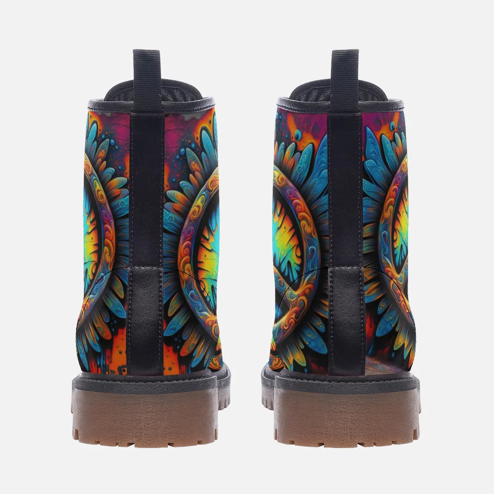 Emerald Blossoms - Trippy Hippie Symbol, Psychedelic Peace Sign Casual Leather Lightweight for Hippies