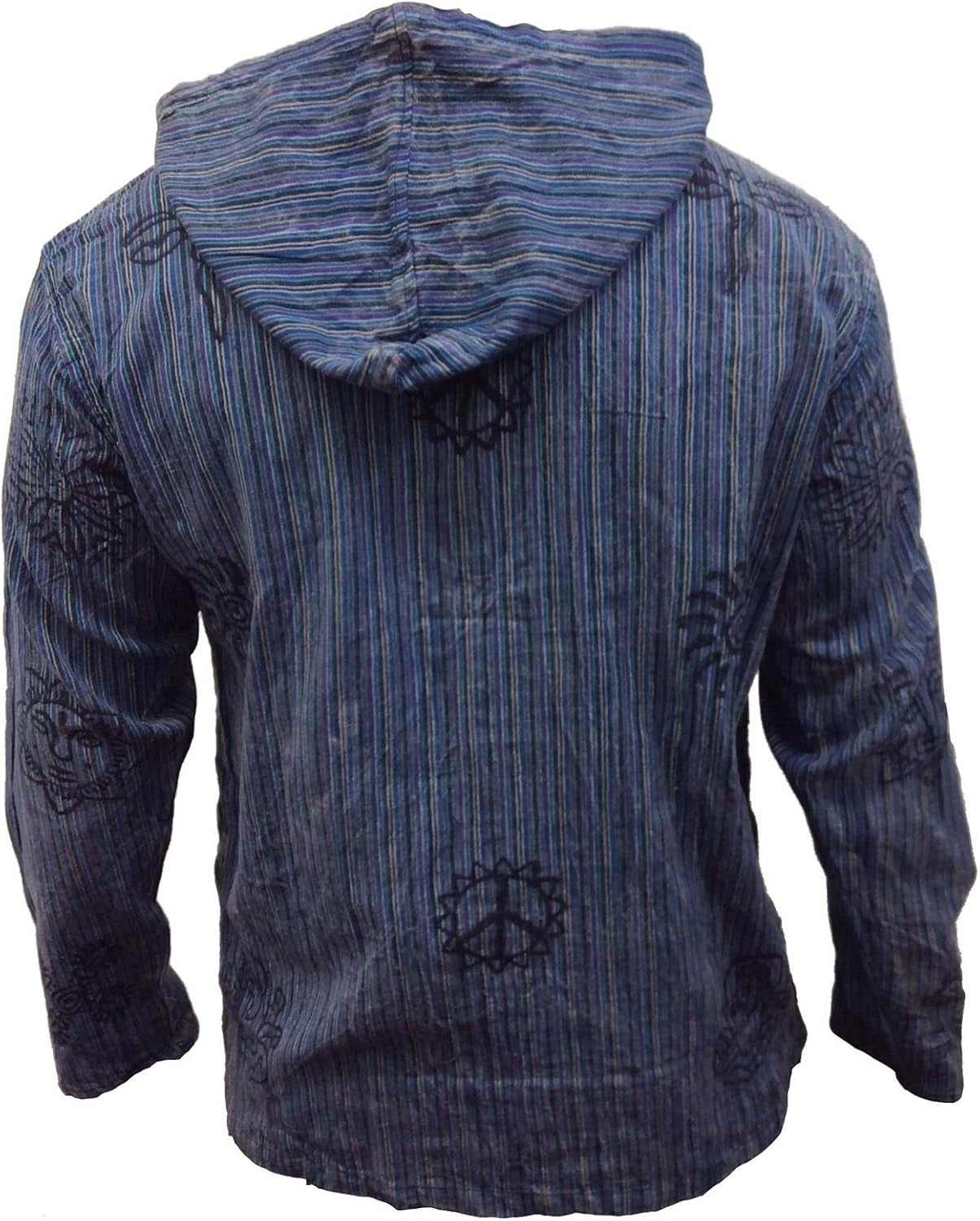 Mens Handmade Stonewashed Boho Hooded Shirt | Wooden Buttons & Front Pocket, Ethical Cotton Festival Shirt