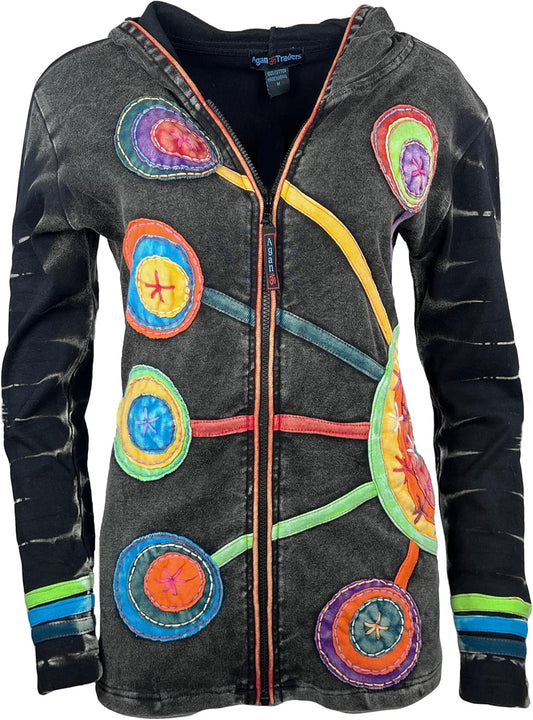 2025 Fall Winter Boho Zip up Jackets for Women - Tie Dye Patch Distressed Lightweight Women'S Hoodie Sweatshirts
