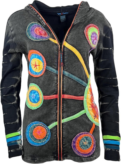 2025 Fall Winter Boho Zip up Jackets for Women - Tie Dye Patch Distressed Lightweight Women'S Hoodie Sweatshirts